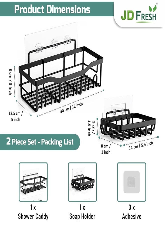 JD FRESH Alloy Steel 2 In 1 Self Adhesive Organizer Combo/Racks And Shelves For Wall/Stand For Bathroom Without Drill/Soap Holder With Tooth Brush Holder/Bathroom Accessories(Black) - Image 2